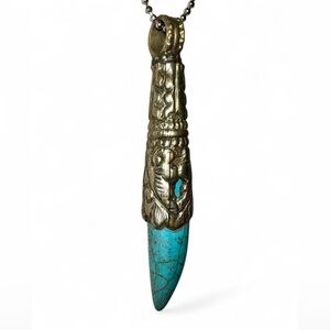 Turquoise and Silver Pendant with Stainless Steel Chain